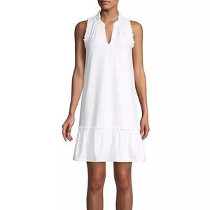 MICHAEL Michael Kors White Floral Jacquard Ruffle-Neck Dress‎ Size Medium M